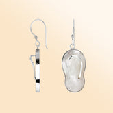 Sterling silver mother of pearl flip flop earrings
Handmade Bali flip flop dangle earrings with shell inlay